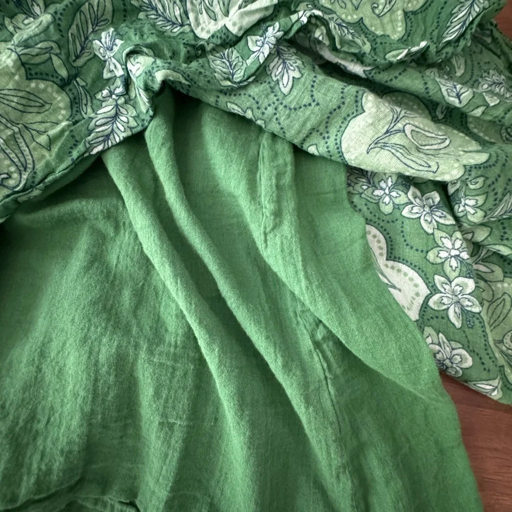 Sundry Anthropologie V Neck Mini Sling Dress Green Floral Size 3